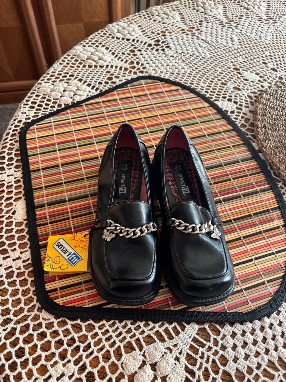 smartfit Black Chain-Trim Girls' Slip-On Loafers